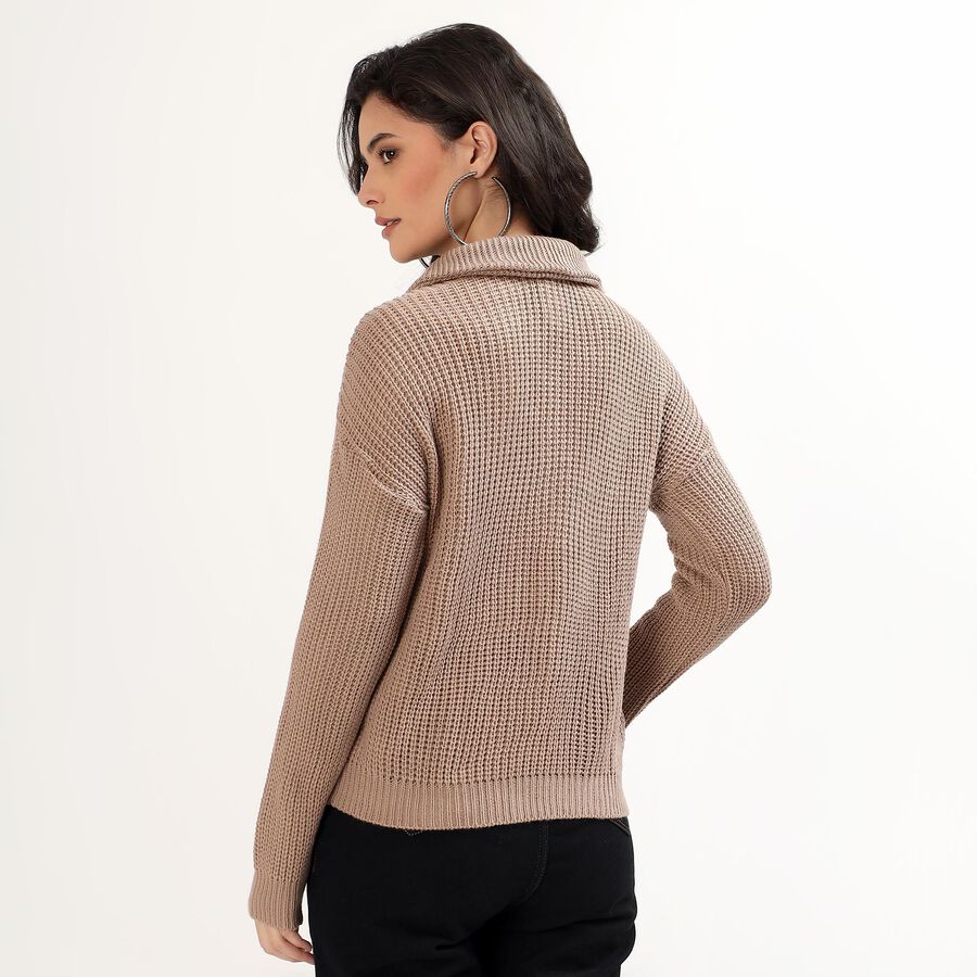 Women's Muted Beige Half-Zip Casual Pullover, भूरा, large image number null