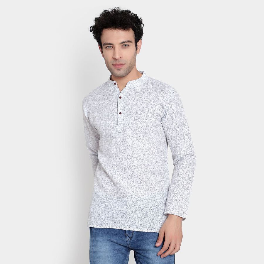 Printed Mandarin Collar Kurta, White, large image number null