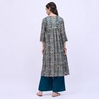 Women's Dark Teal Green Notch Neck Printed Kurta, टील ब्लू, small