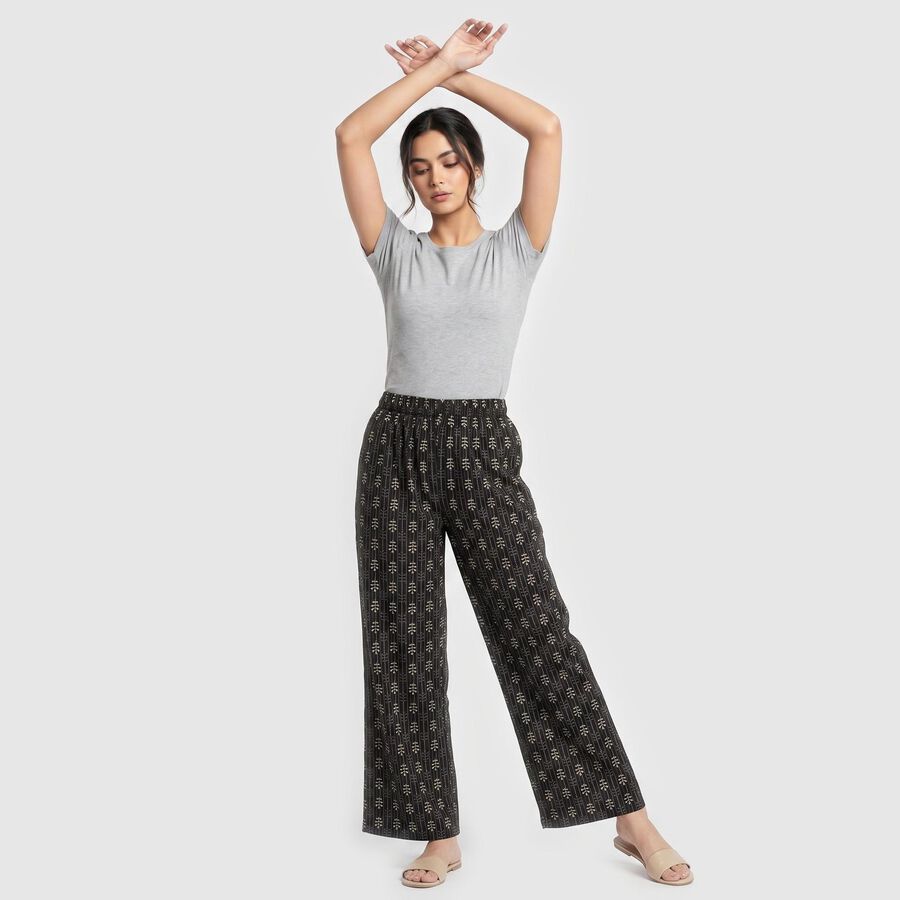 Women's Black Regular Fit Printed Palazzos, काला, large