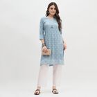 Women's Sky Blue Tie-Up Neck Printed Kurti, Light Grey, small