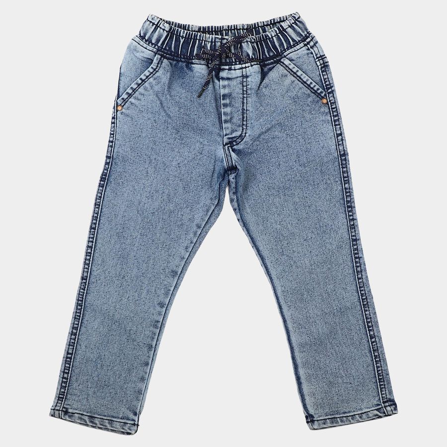 Boys' Light Blue Straight Fit Drawstring Waist Jeans, Light Blue, large