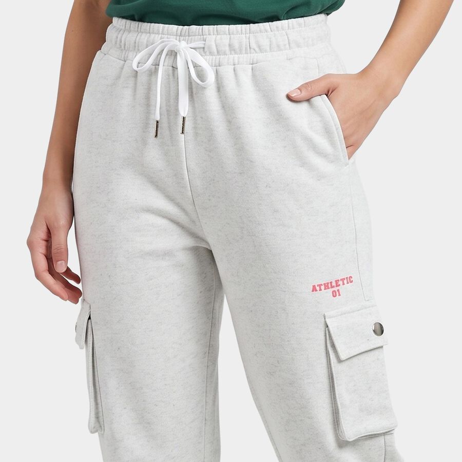 Women's Ecru Melange Jogger Fit Cargo Track Pants, एक्रू मिश्रित, large