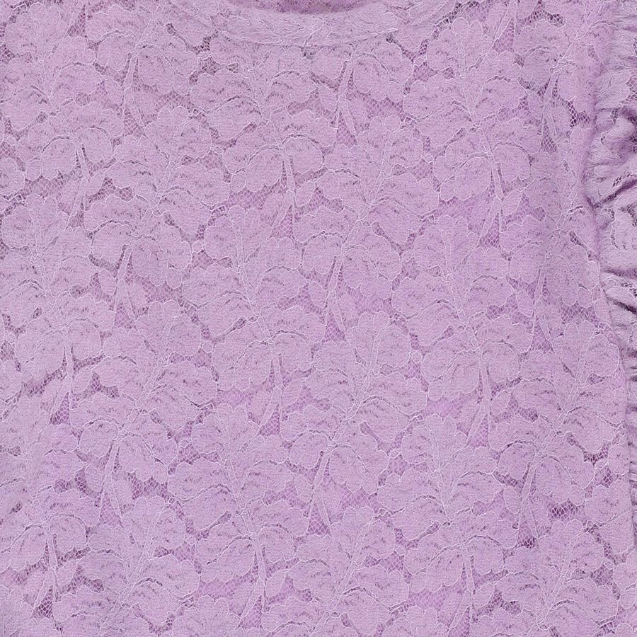 Girls' Soft Lavender Round Neck Romantic T-Shirt, लाइलेक, large image number null