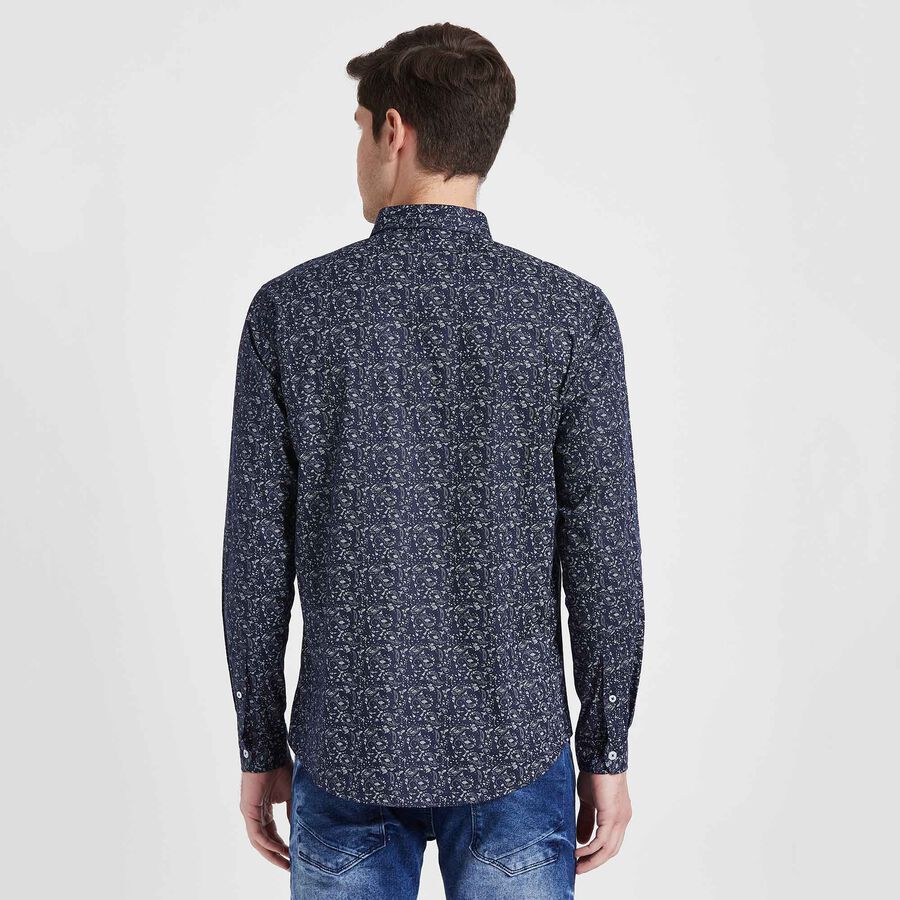 Cotton Printed Casual Shirt, Navy Blue, large image number null