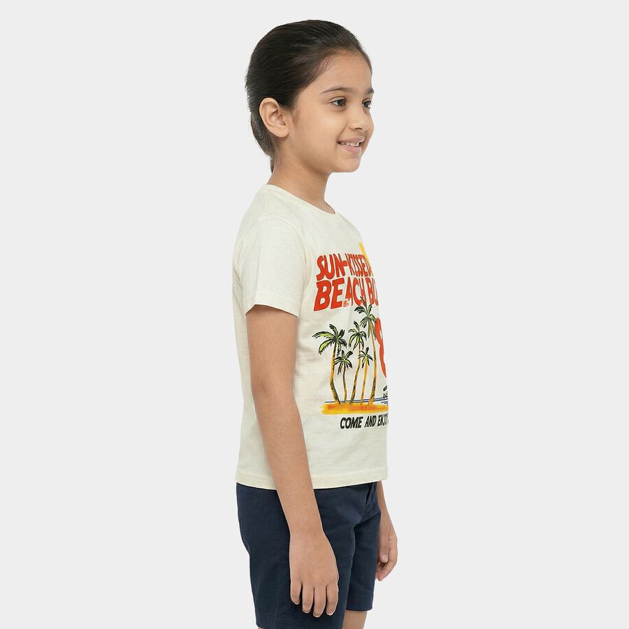 Girls White Cotton Casual T-Shirt, ऑफ व्हाइट, large
