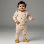 Infants Beige Printed Baba Suit, Beige, small image number null