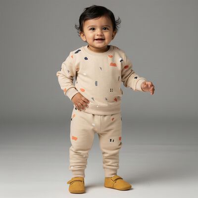 Infants Beige Printed Baba Suit