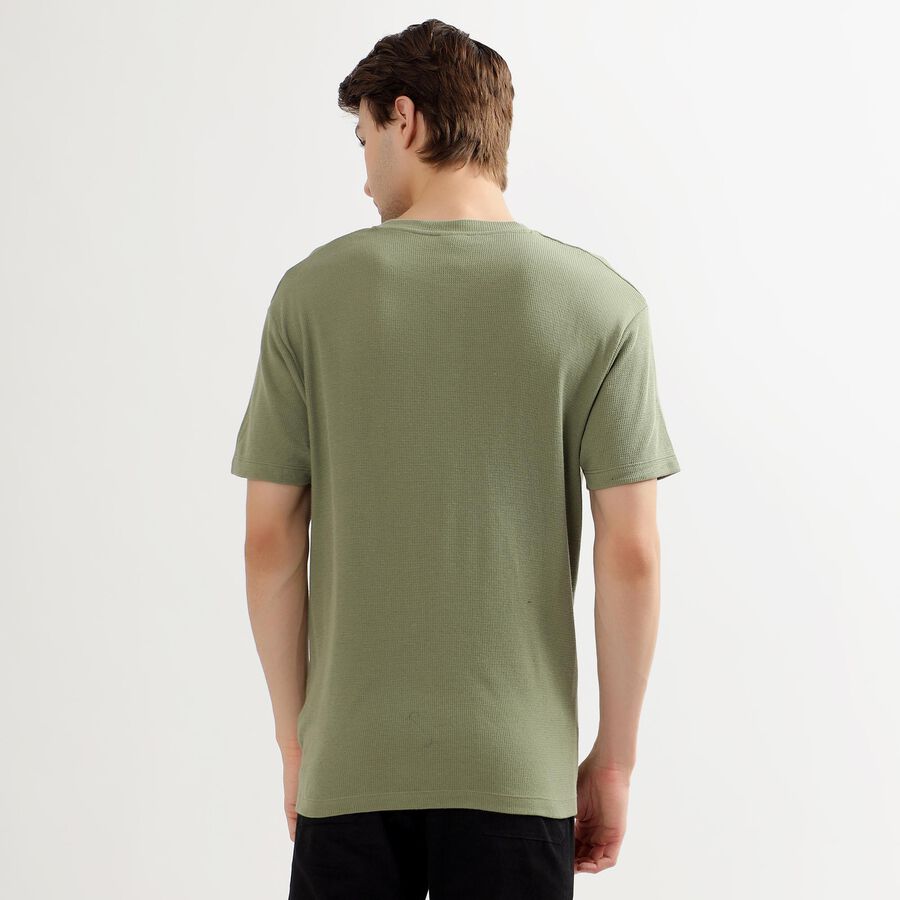 Men's Muted Olive Green Cotton Henley Neck Casual T-Shirt, Olive, large image number null