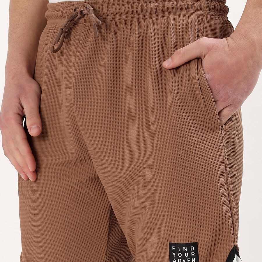 Men's Muted Brown Regular Fit Textured Bermuda Shorts, Brown, large