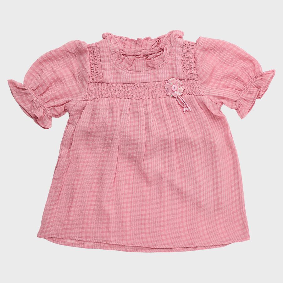 Girls Light Pink Round Neck Casual T-Shirt, हल्का गुलाबी, large