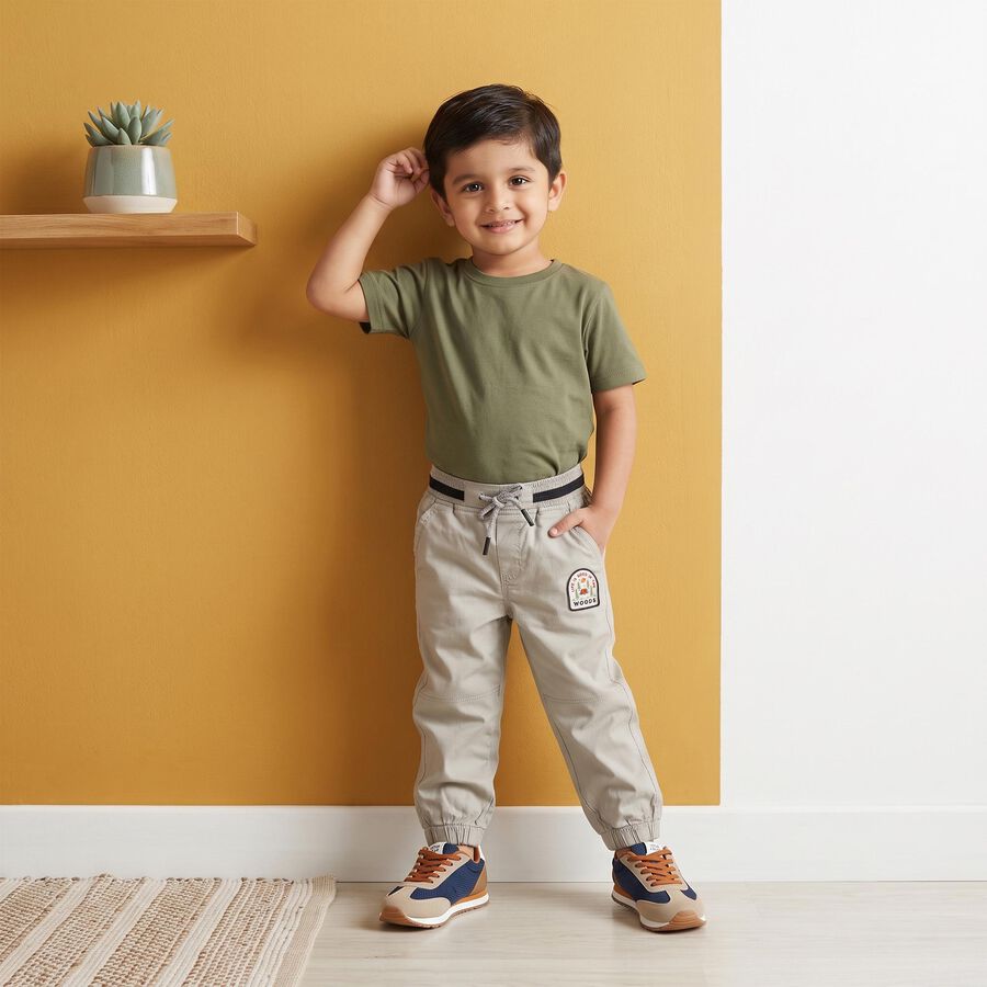 Boys Grey Regular Fit Drawstring Jogger Trousers, हल्का ग्रे, large