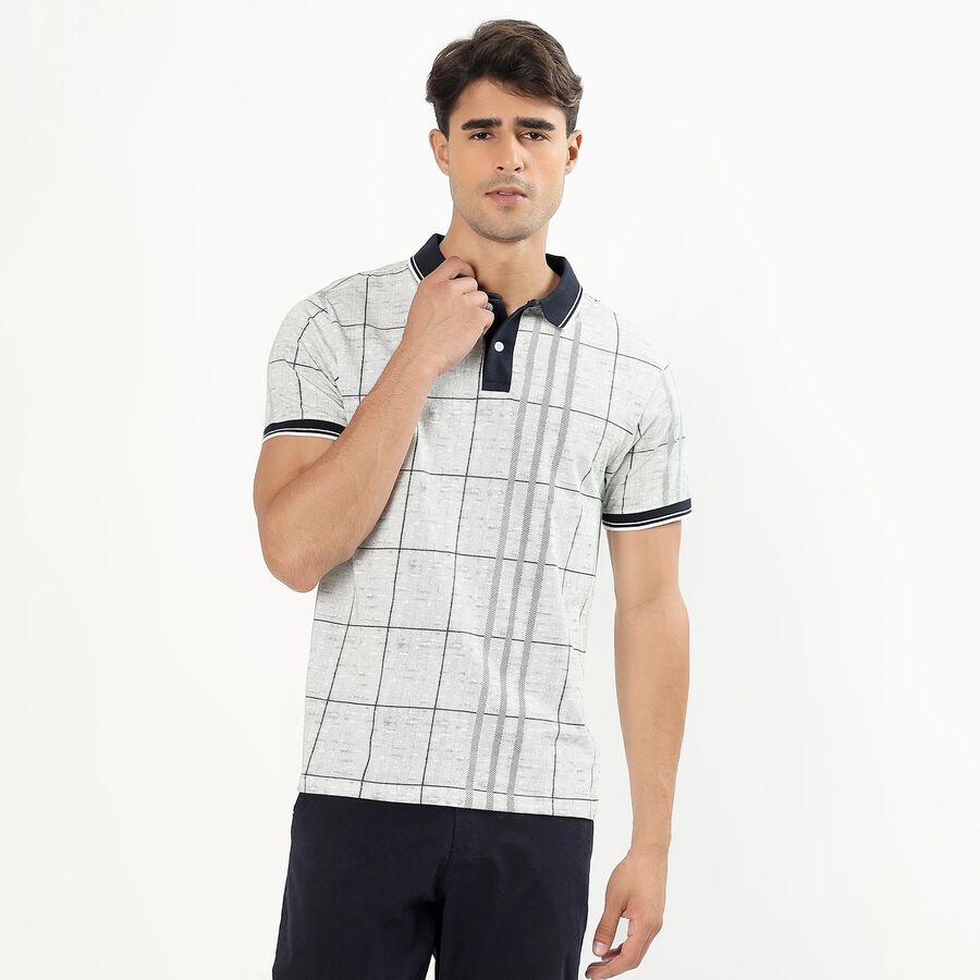Men's Grey Cotton Polo Neck Printed T-Shirt, Dark Green, large image number null