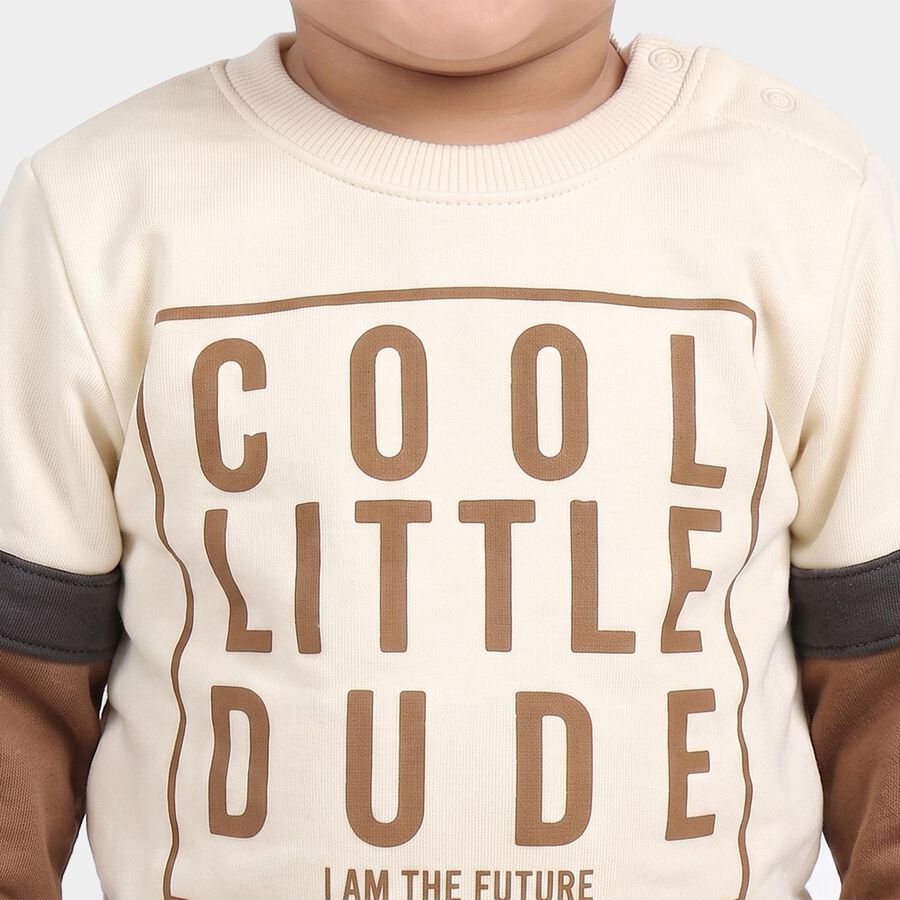 Infants Off White Cotton Round Neck Regular T-Shirt, ऑफ व्हाइट, large