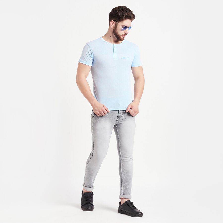 Solid Henley T-Shirt, Light Blue, large image number null