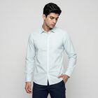 Men's Mint Green Cotton Slim Fit Striped Shirt, Light Green, small
