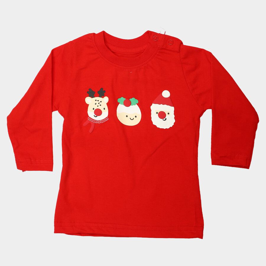 Infants Red Cotton Round Neck Regular T-Shirt, लाल, large