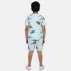 Boys' Mint Green Cotton Notched Collar Animal Printed Night Suit, हल्का हरा, small