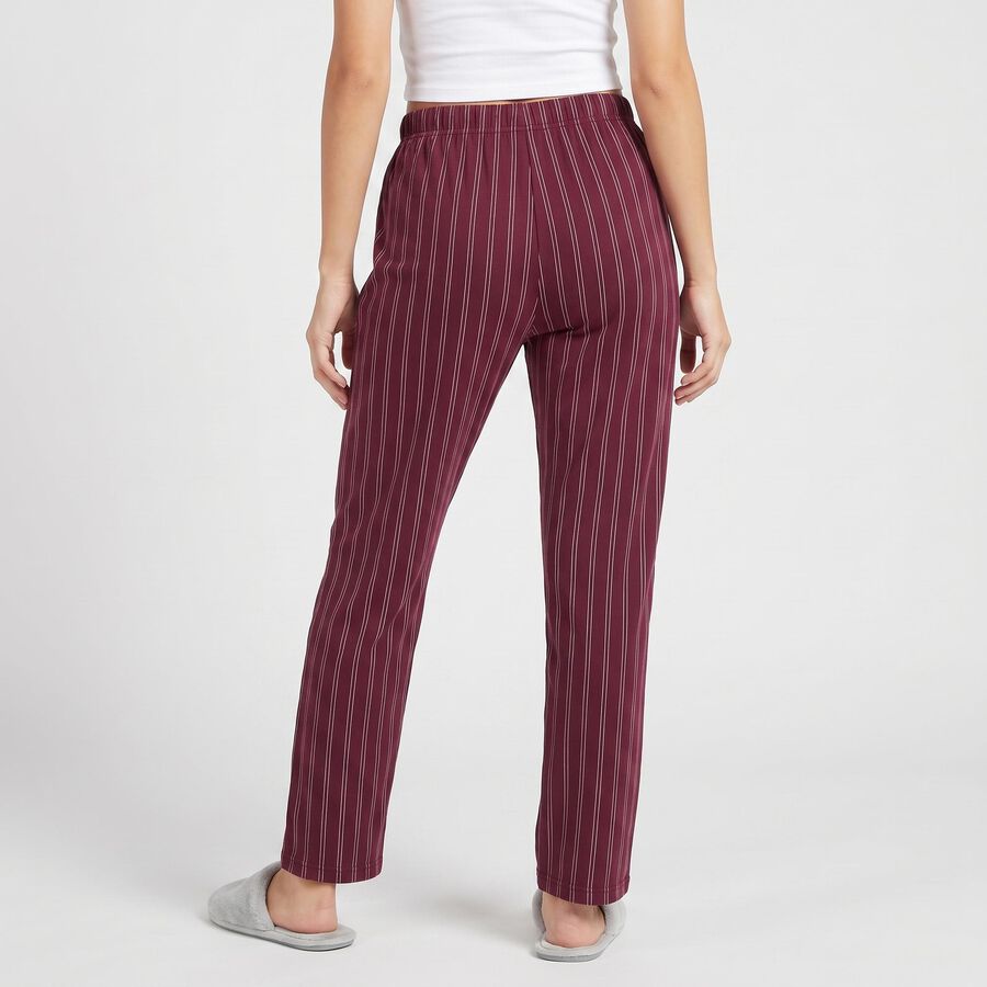 Women's Wine Straight Fit Striped Lounge Pyjama, Wine, large
