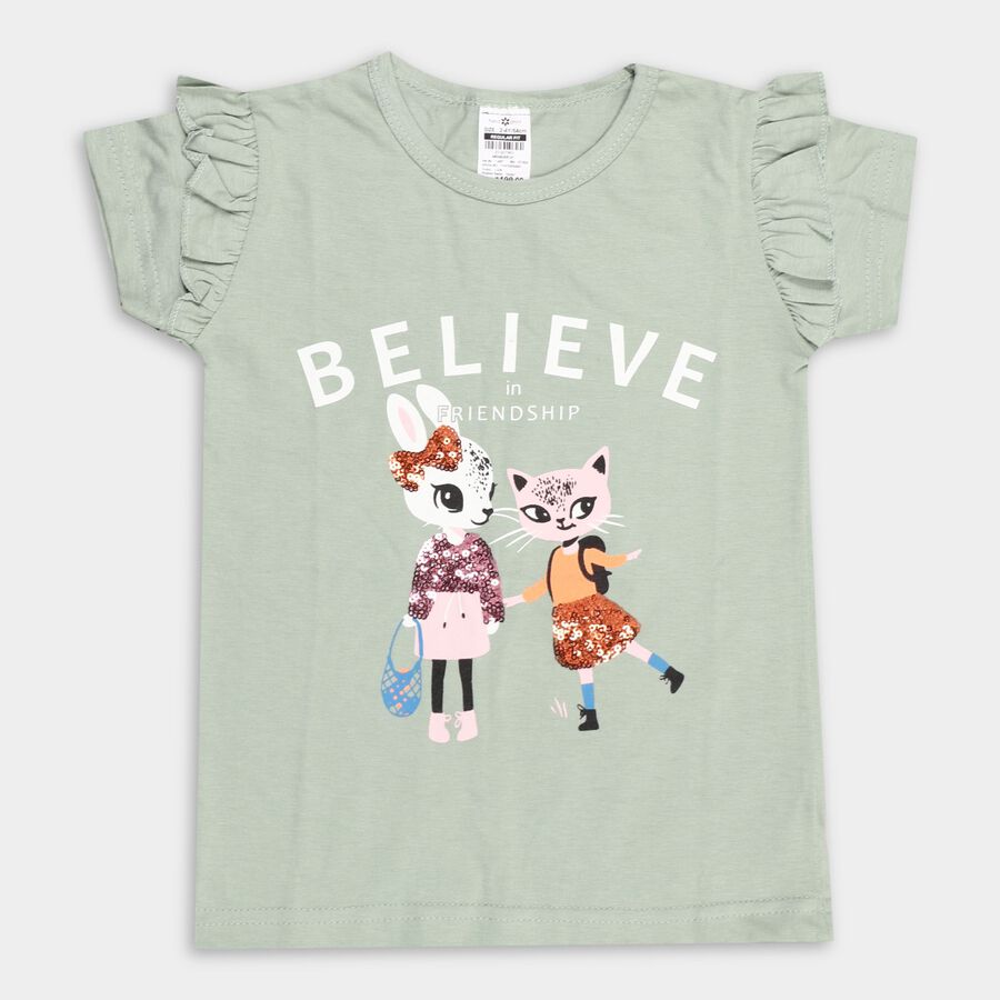 Girl's Cotton T-Shirt , Light Green, large image number null