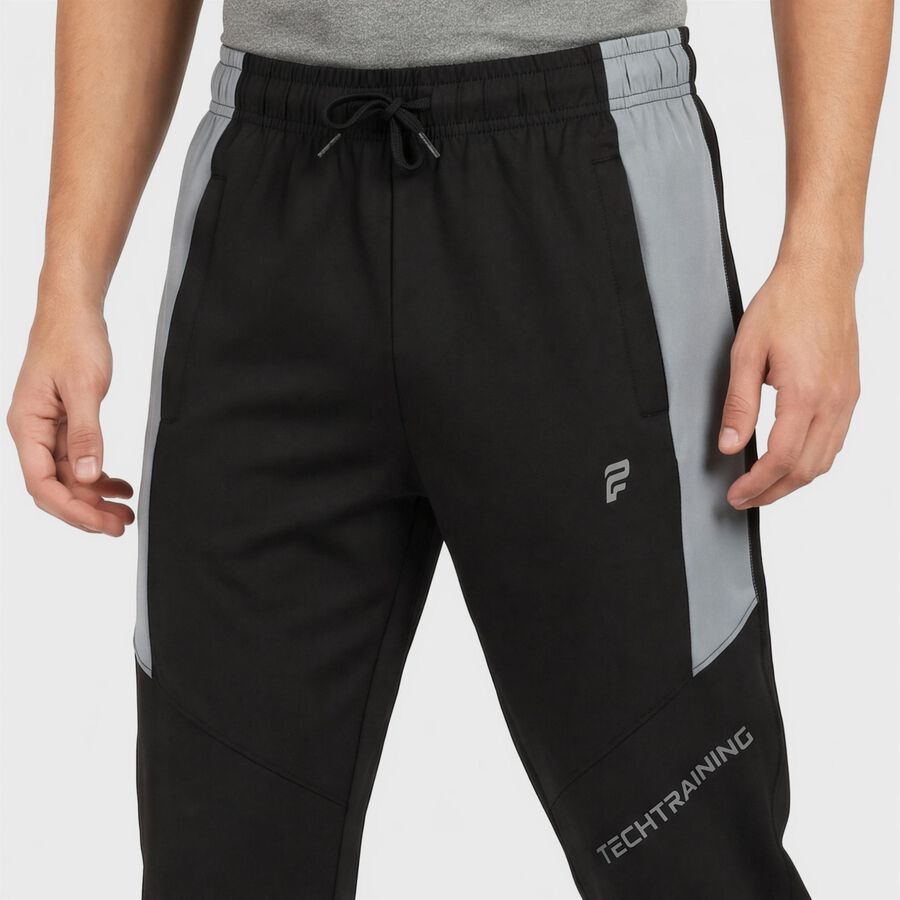 Men's Black Slim Fit Panelled Track Pants, Black, large