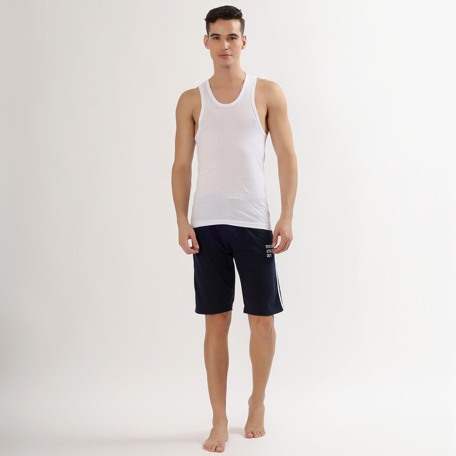Men's Bright White Cotton Deep Neck Athleisure Vest, White, large image number null