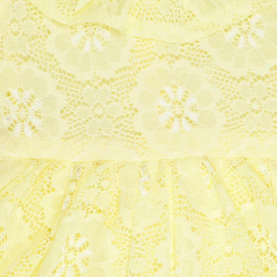 Infants' Soft Lemon Yellow Floral Lace Round Neck Party Frock, Yellow, large image number null