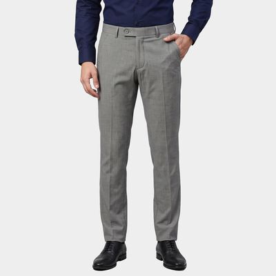 Men's Grey Slim Fit Flat-Front Formal Trousers