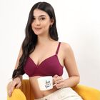Women's Deep Maroon Cotton Padded Wireless Full Coverage Bra, वाइन, small