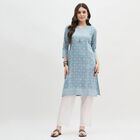 Women's Sky Blue Tie-Up Neck Printed Kurti, Light Grey, small