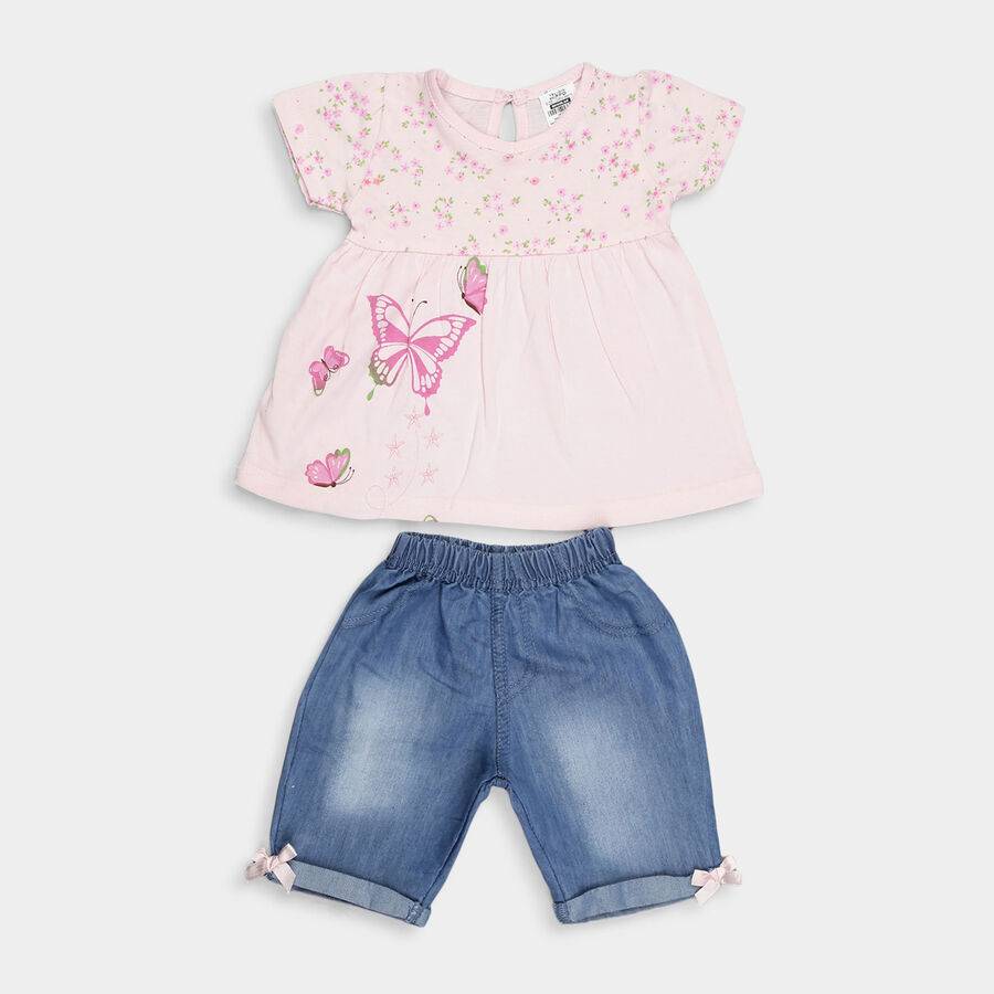 Infants Solid Round Neck Capri Set, Light Pink, large image number null