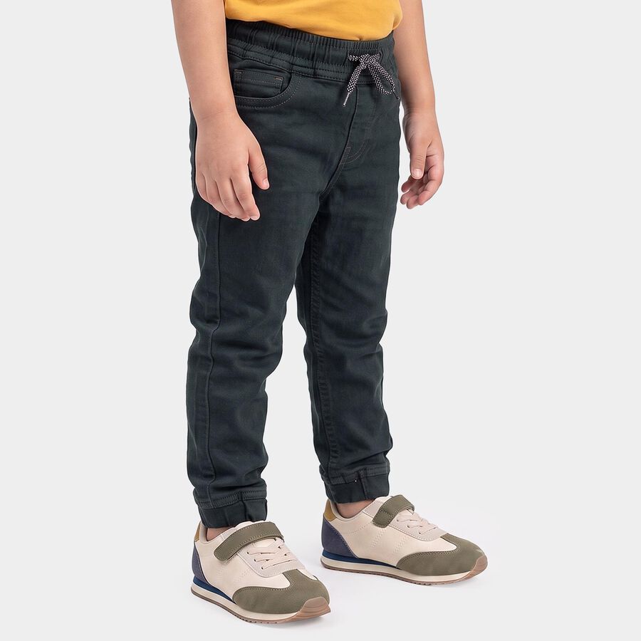 Boys' Olive Green Jogger Fit Drawstring Waist Jeans, ओलिव, large