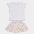 Girls' White Cotton Cap Sleeve Top and Floral Skirt Set, White, small image number null