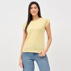 Women's Soft Yellow Round Neck Striped T-Shirt, Khaki, small image number null