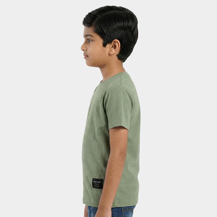 Boys Green Round Neck Casual Boys T-Shirt, हल्का हरा, large