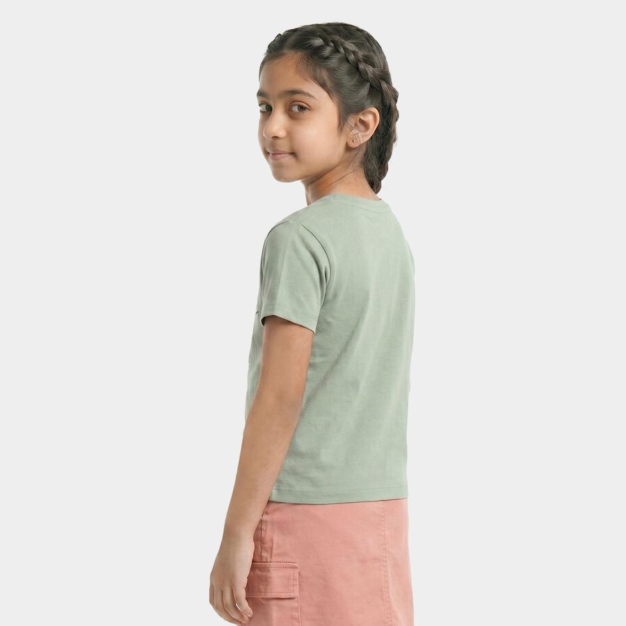 Girls Mint Green Round Neck Regular T-Shirt, हल्का हरा, large