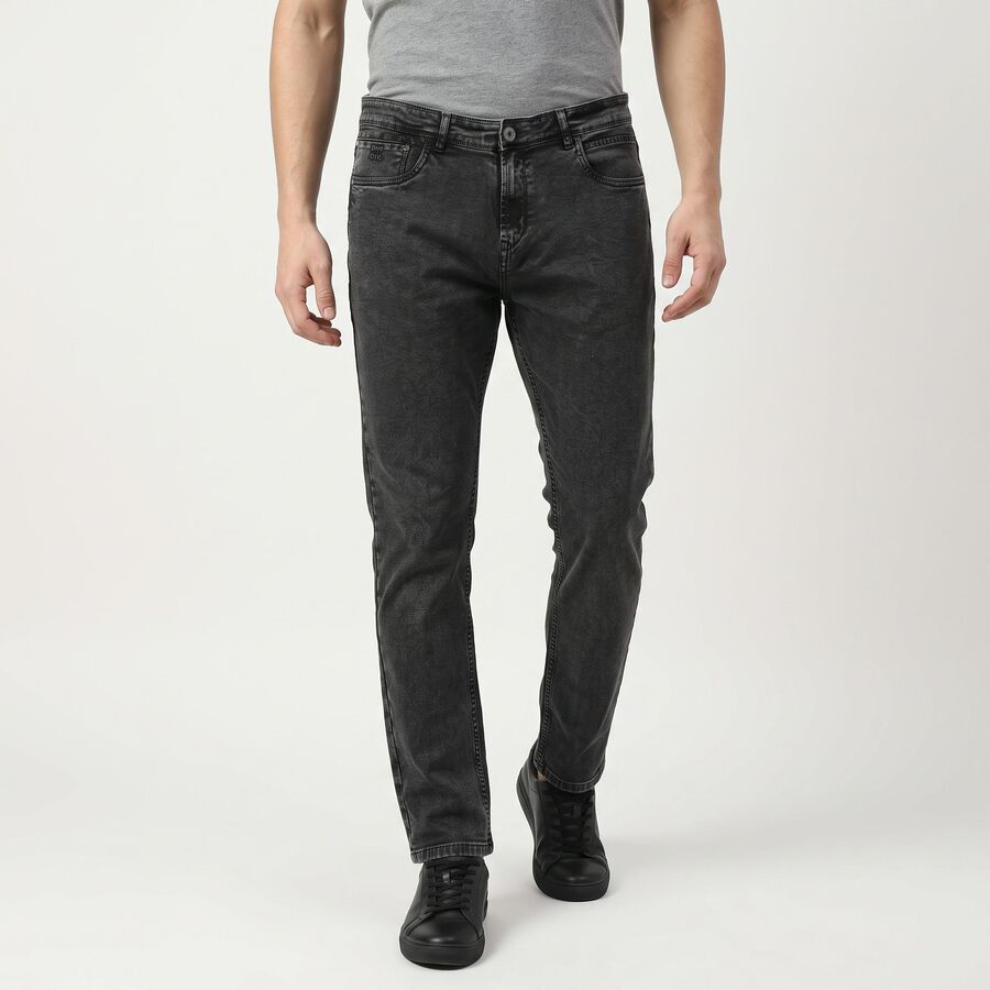 Men's Dark Grey Slim Fit Washed Jeans, गहरा ग्रे, large