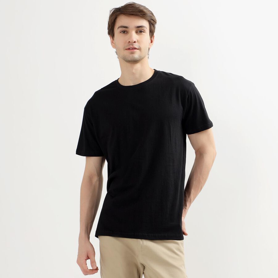 Men's Jet Black Cotton Round Neck Casual T-Shirt, Black, large image number null