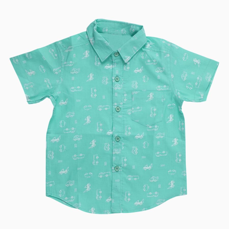 Boys Light Mint Green Cotton Half Sleeve Classic Casual Shirt, Light Green, large