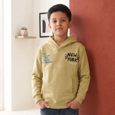 Boys' Olive Green Hoodie Neck Graphic Print Sweatshirt