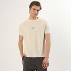 Men's Beige Crew Neck Athleisure T-Shirt, ऑफ व्हाइट, small