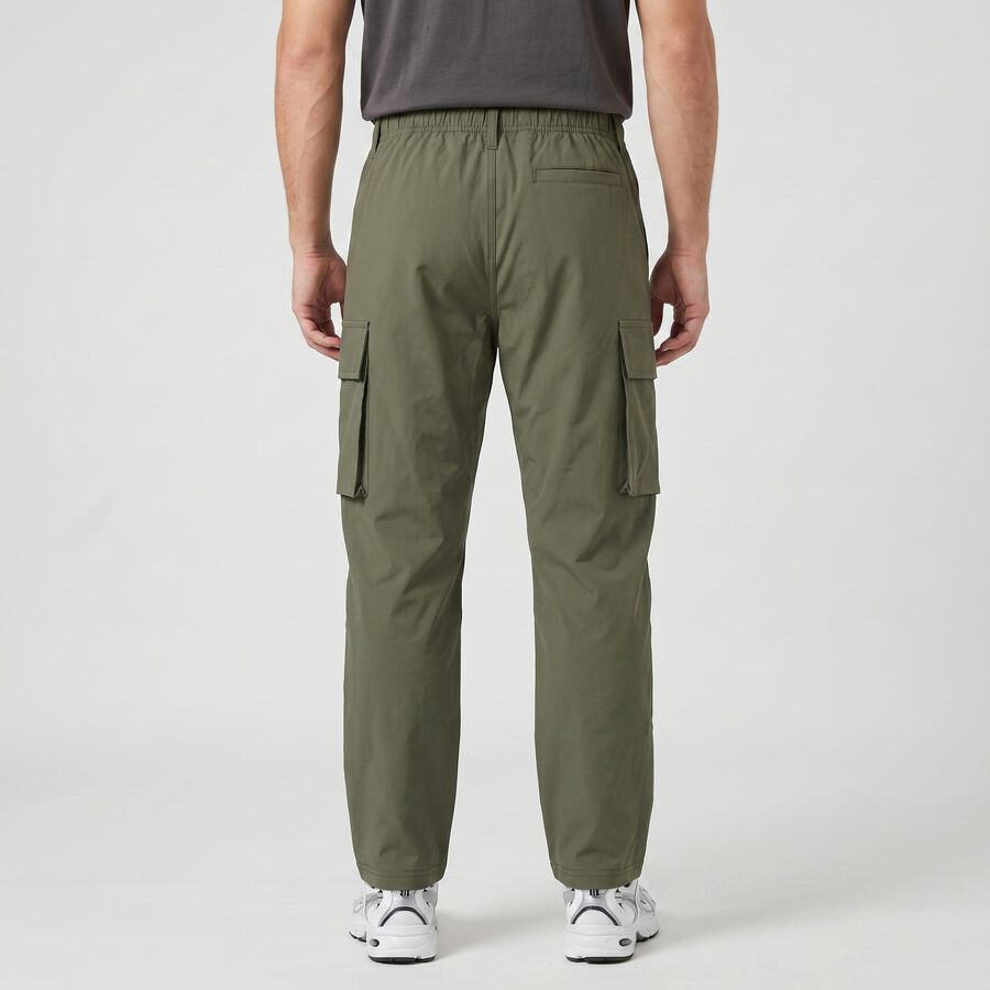 Men's Olive Green Slim Fit Cargo Trousers, ओलिव, large