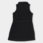 Girls' Jet Black Sleeveless Collared Floral Embroidered Frock, काला, small image number null