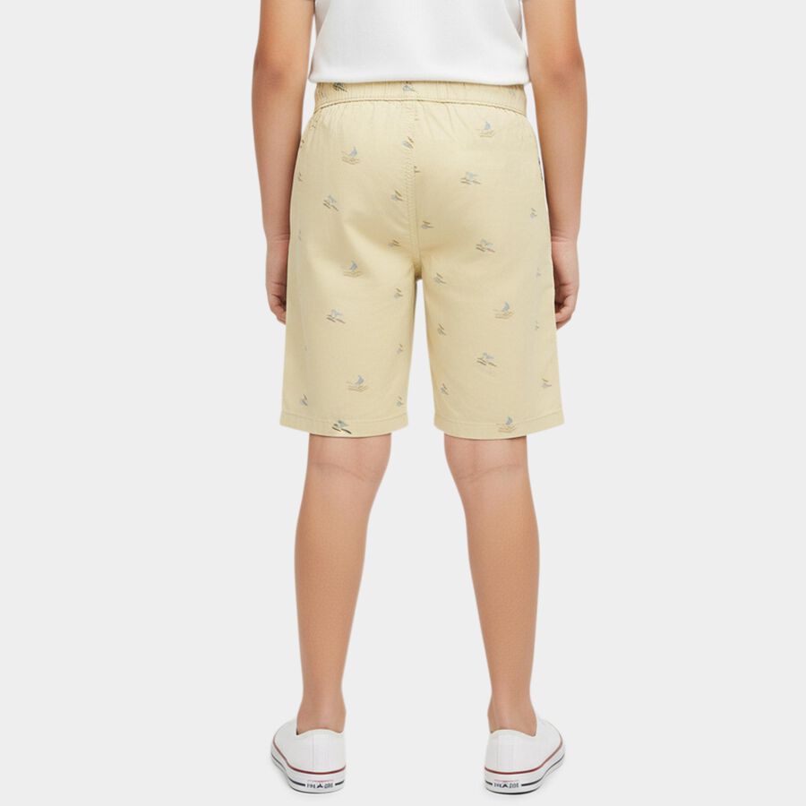Boys Beige Regular Fit Textured Bermuda Shorts, Beige, large