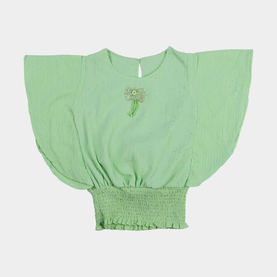 Girls Mint Light Green Round Neck Casual T-Shirt, Light Green, large