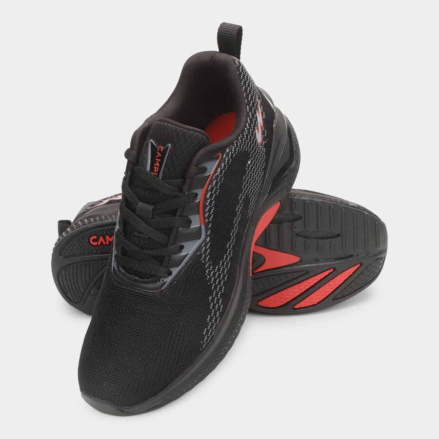 Men's Jet Black Lace-Up Sports Shoes, Black, large image number null