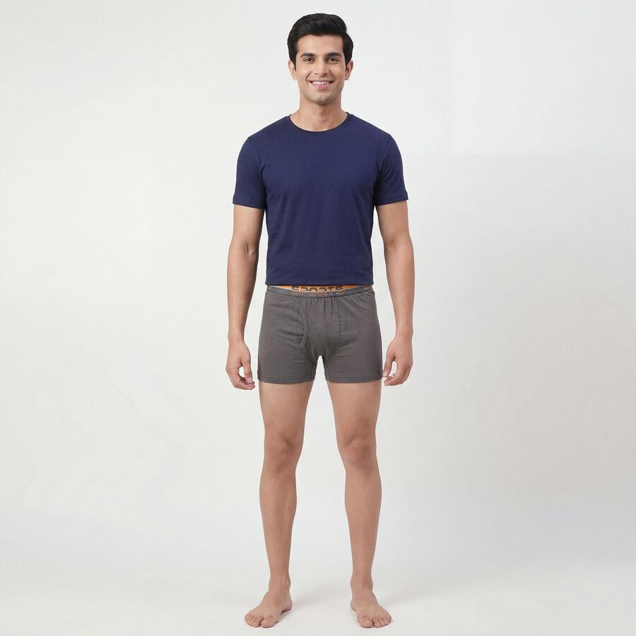 Men's Grey Regular Fit Cotton Trunks, Dark Grey, large