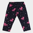Girls' Navy Blue Regular Fit Unicorn Printed Cotton Capri, Navy Blue, small
