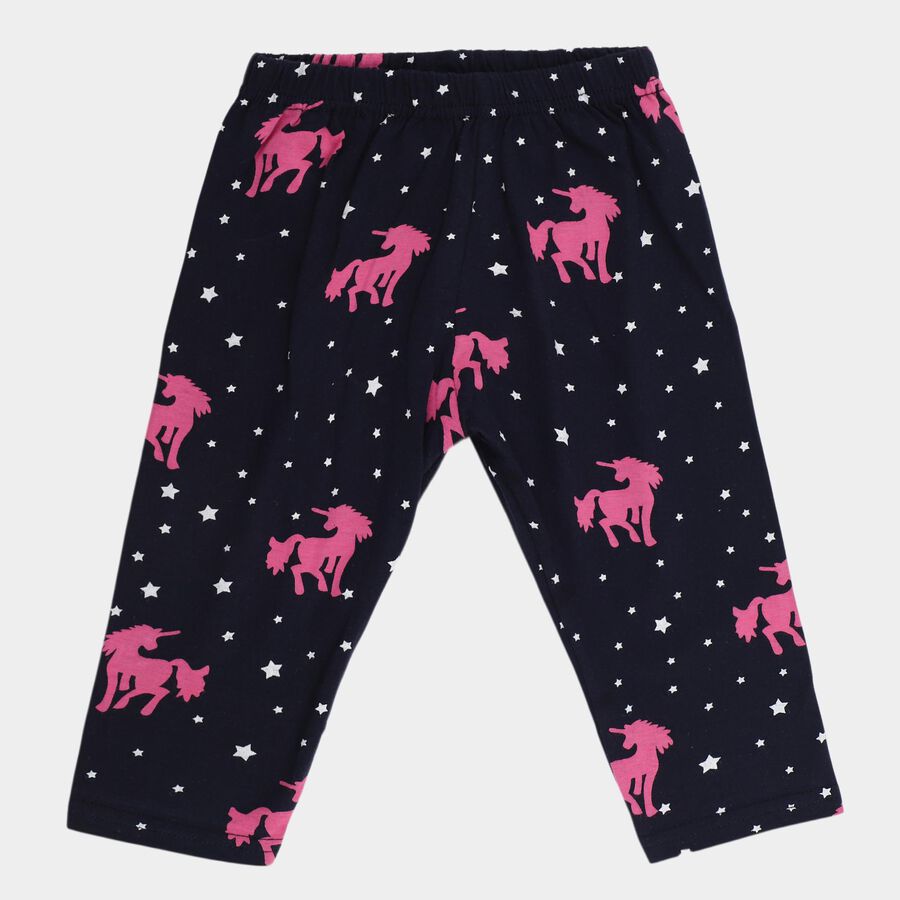 Girls' Navy Blue Regular Fit Unicorn Printed Cotton Capri, Navy Blue, large