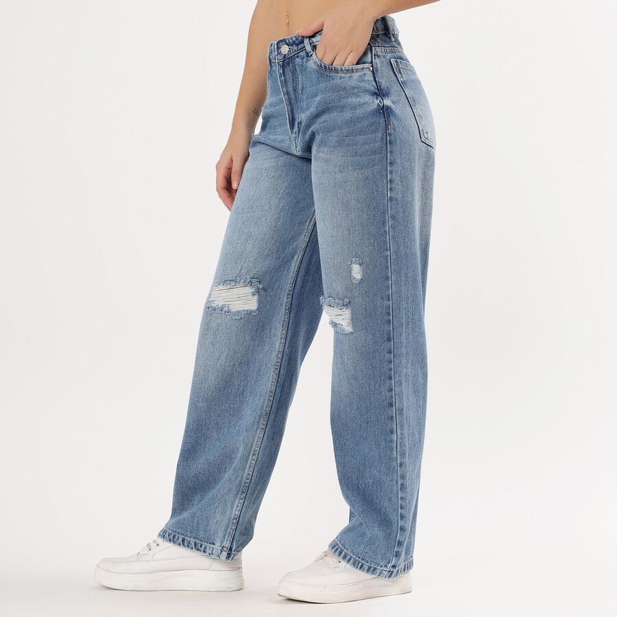 Women's Light Bleached Blue Regular Fit High-Rise Jeans, Mid Blue, large image number null